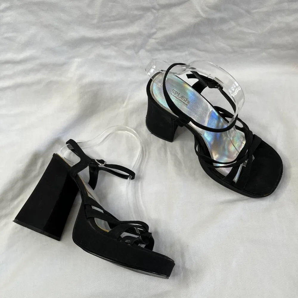 Splash Y2k Vintage  Black Open-Toe Strappy Platform Block Heels - Image 3