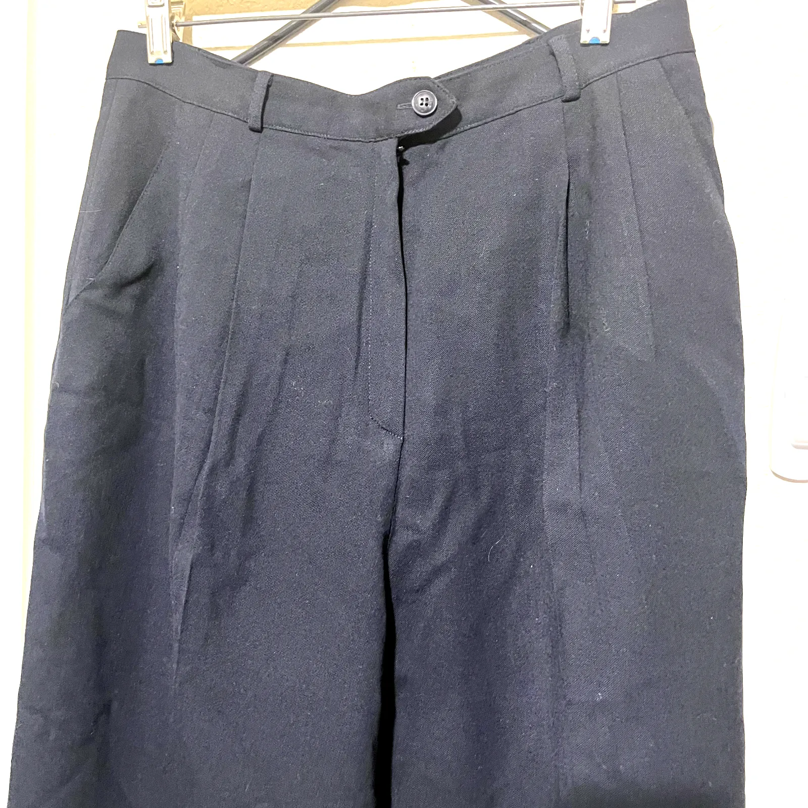 Vintage Kasper navy Blue wool pants ASL womens 14P pleated cuffed wide leg - Image 2