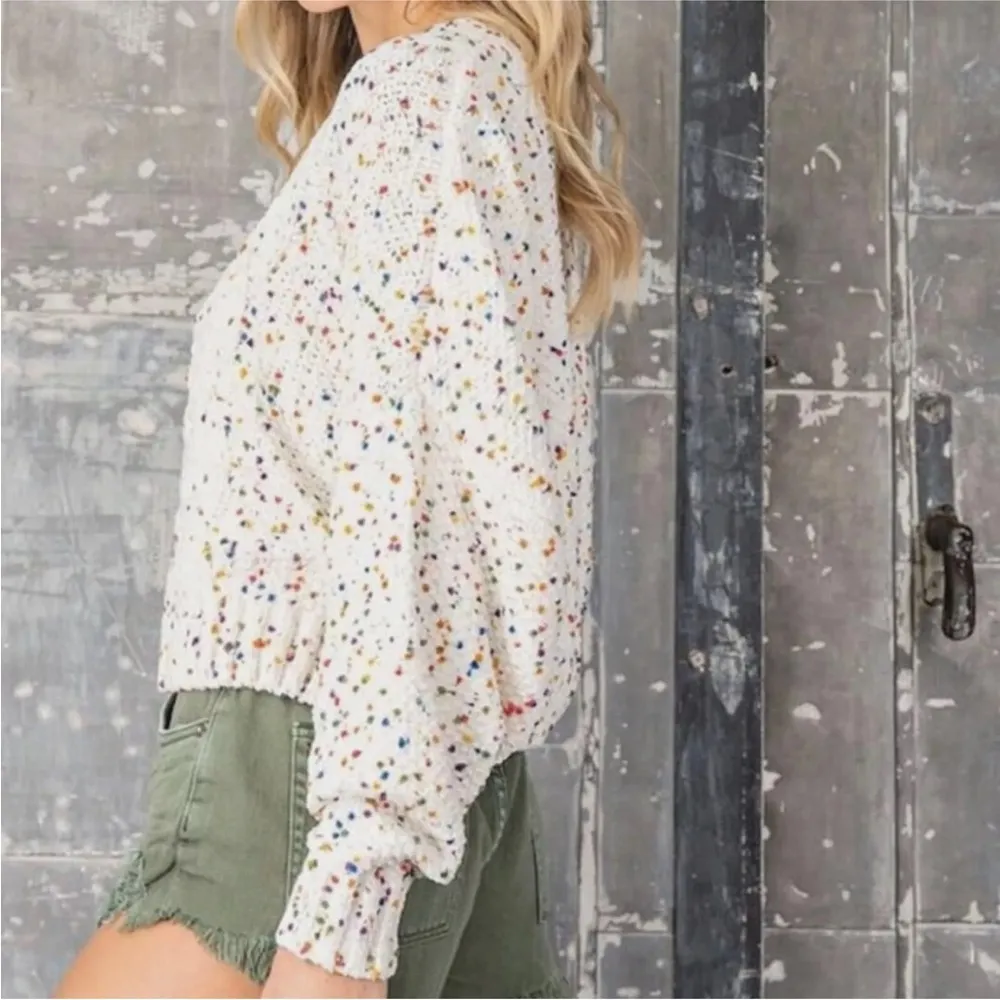 Ee:some Confetti Cable Knit Sweater Womens S/M Ivory Chunky Colorful Size undefined - Image 3