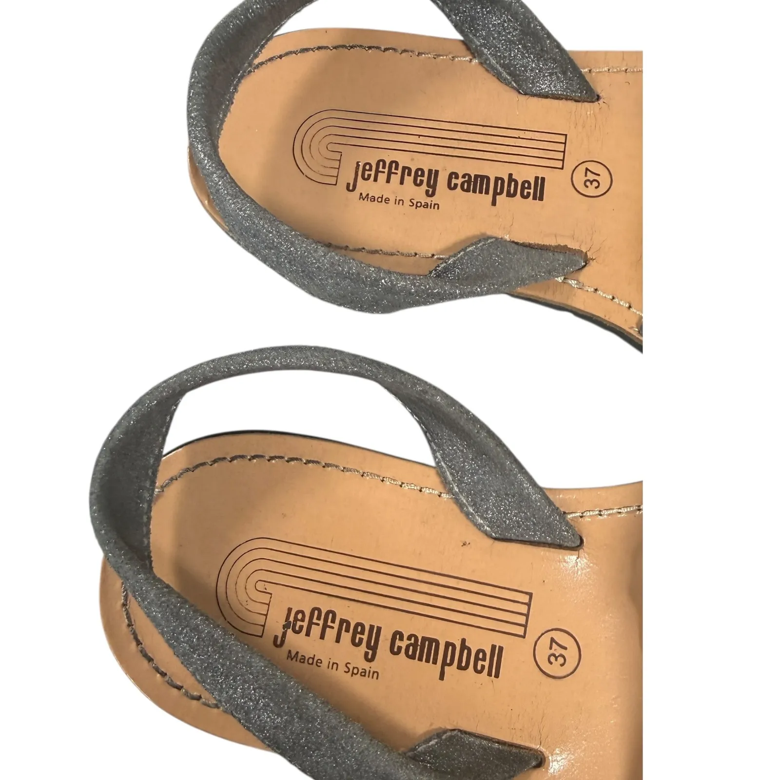 Jeffrey Campbell Silver Glitter Ibiza Sandals Women Size 37 Made Spain Leather - Image 3