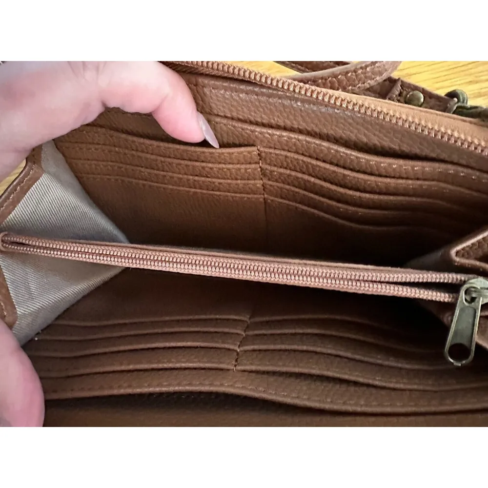 THE SAK Iris Tobacco Brown Flower Embossed Smartphone Crossbody Wristlet Wallet - Image 8