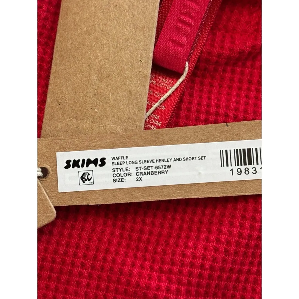 Skims Waffle Long Sleeve Henley Cranberry Size 2X - Image 11