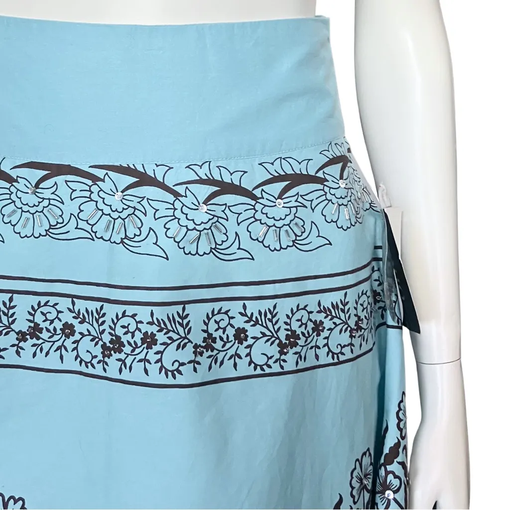 NWT Vintage Y2K Blue Brown Beaded Floral Mini Skirt Fairy 100% Cotton One Size Size undefined - Image 6