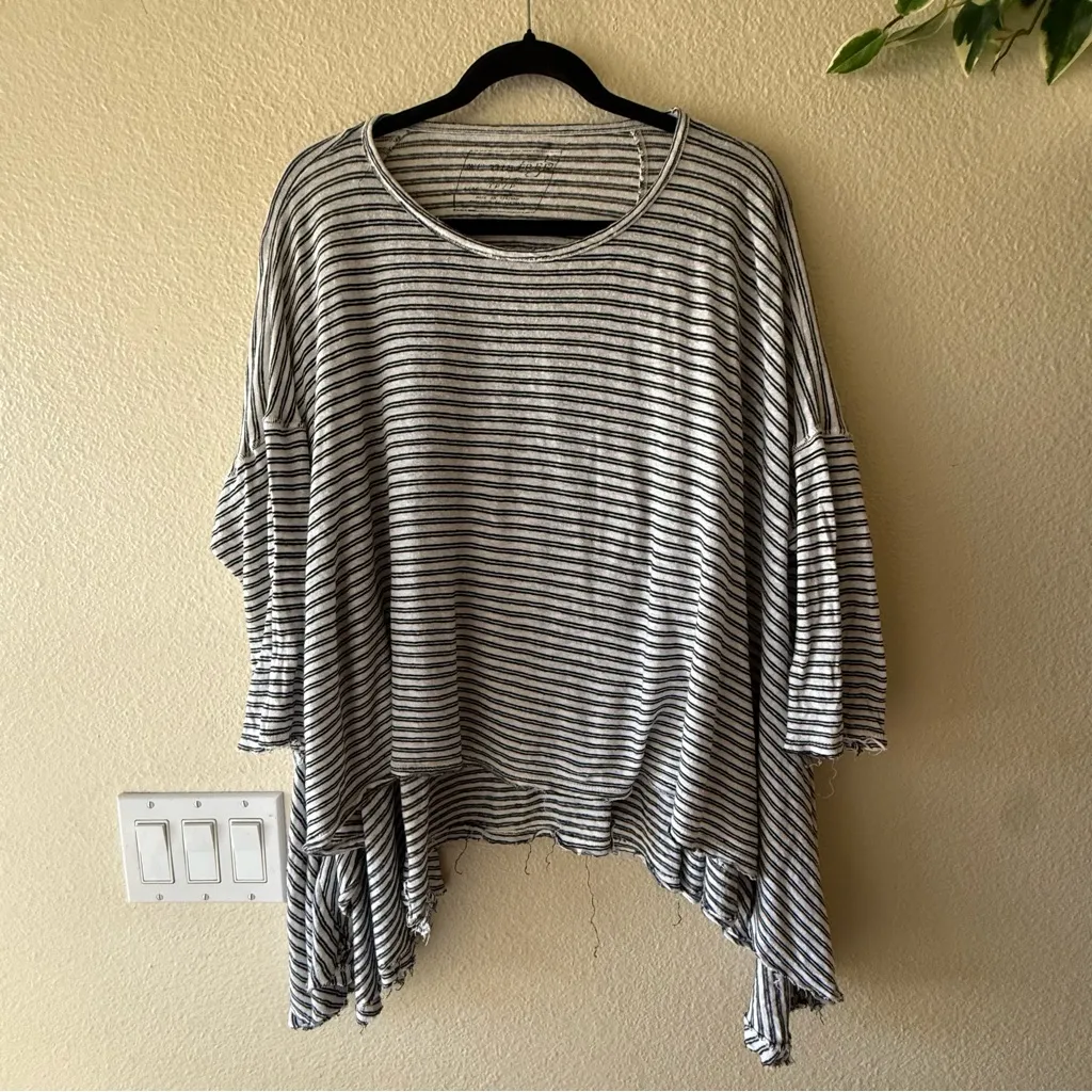 We the Free People Striped Oversized Boxy Lagenlook Linen Striped Tunic Top XS/S - Image 2