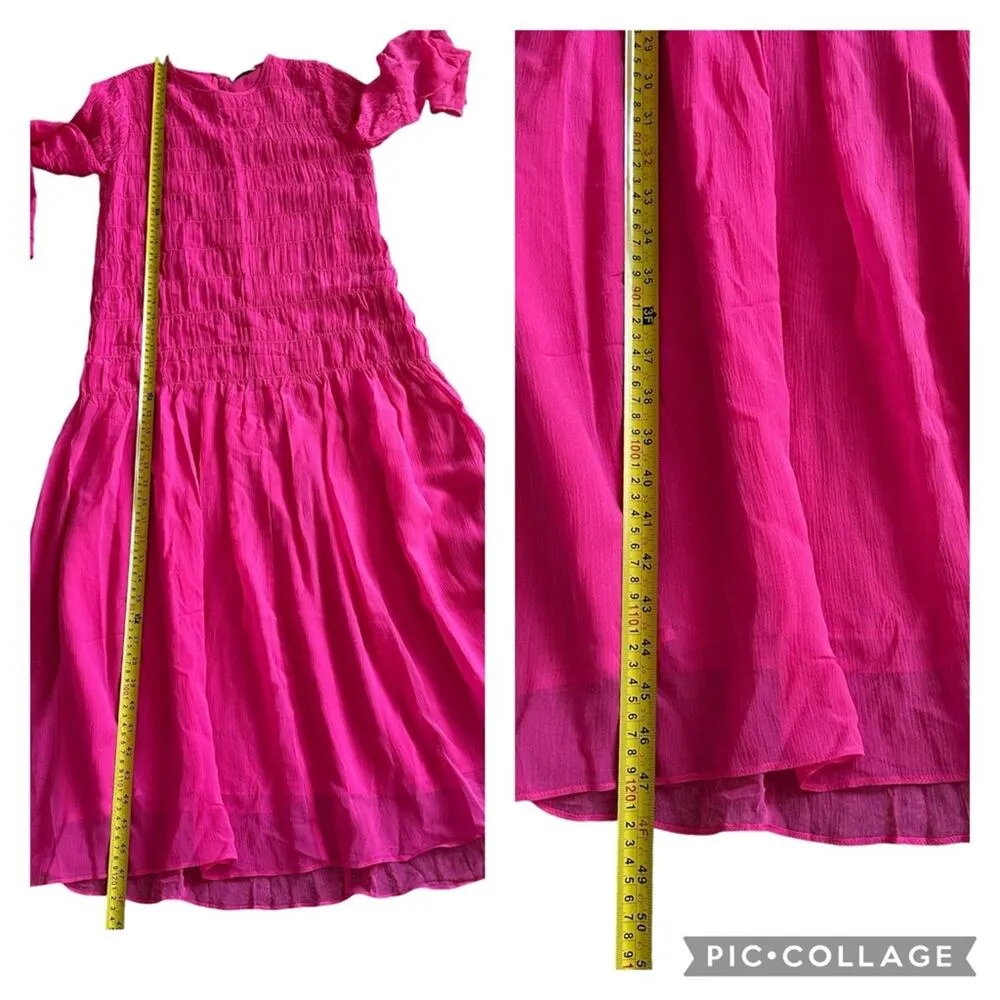 AYR The Something Special Silk Dress Pink Crinkle Flowy Smocked Ruched Sheer XS - Image 11