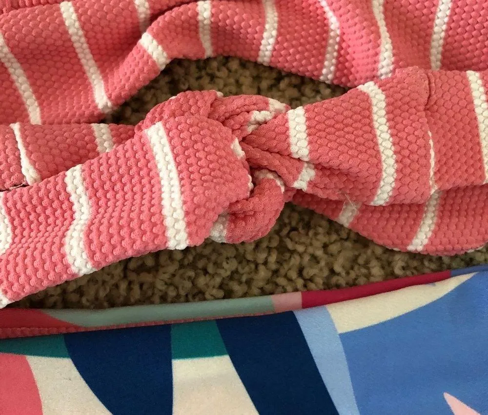 SPLENDID BIKINI SET REVERSIBLE THIN STRIPED PALE PINK FLORAL NWT SZ L - Image 7