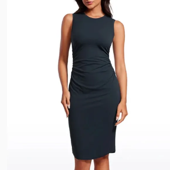 CRZ YOGA Butterluxe Sleeveless Ruched Midi Bodycon, True Navy, Size Small, NWT - Image 2