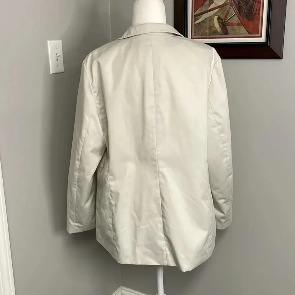 LL Bean Cotton Blazer Structured Padded Shoulder Long Sleeve Jacket SZ 18 Petite Tan - Image 2