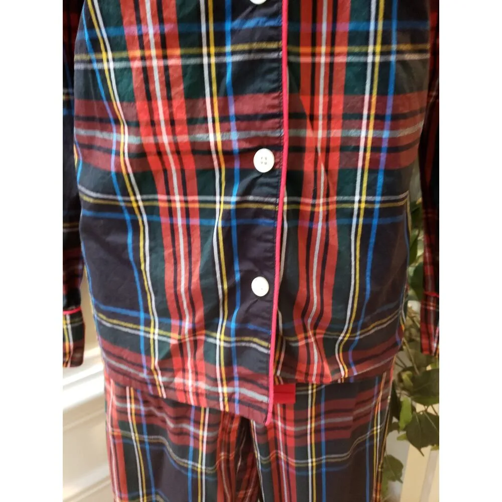 J. Crew 2 Piece Shirt & Pants Womens Size M Blue Red Ribbed Long Sleeve Pullover - Image 12