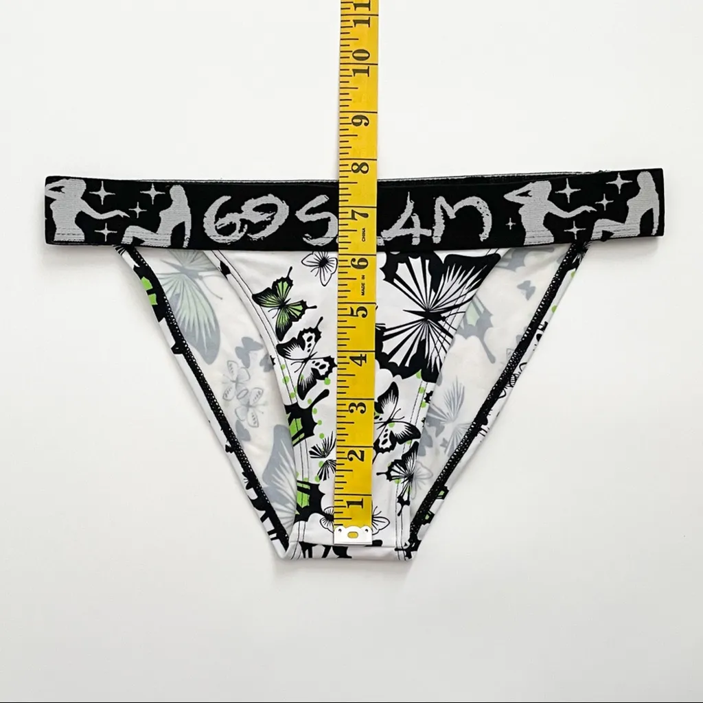 69 Slam White Black Green Butterfly Bikini Bottoms NWT Small Elastic Waistband - Image 7