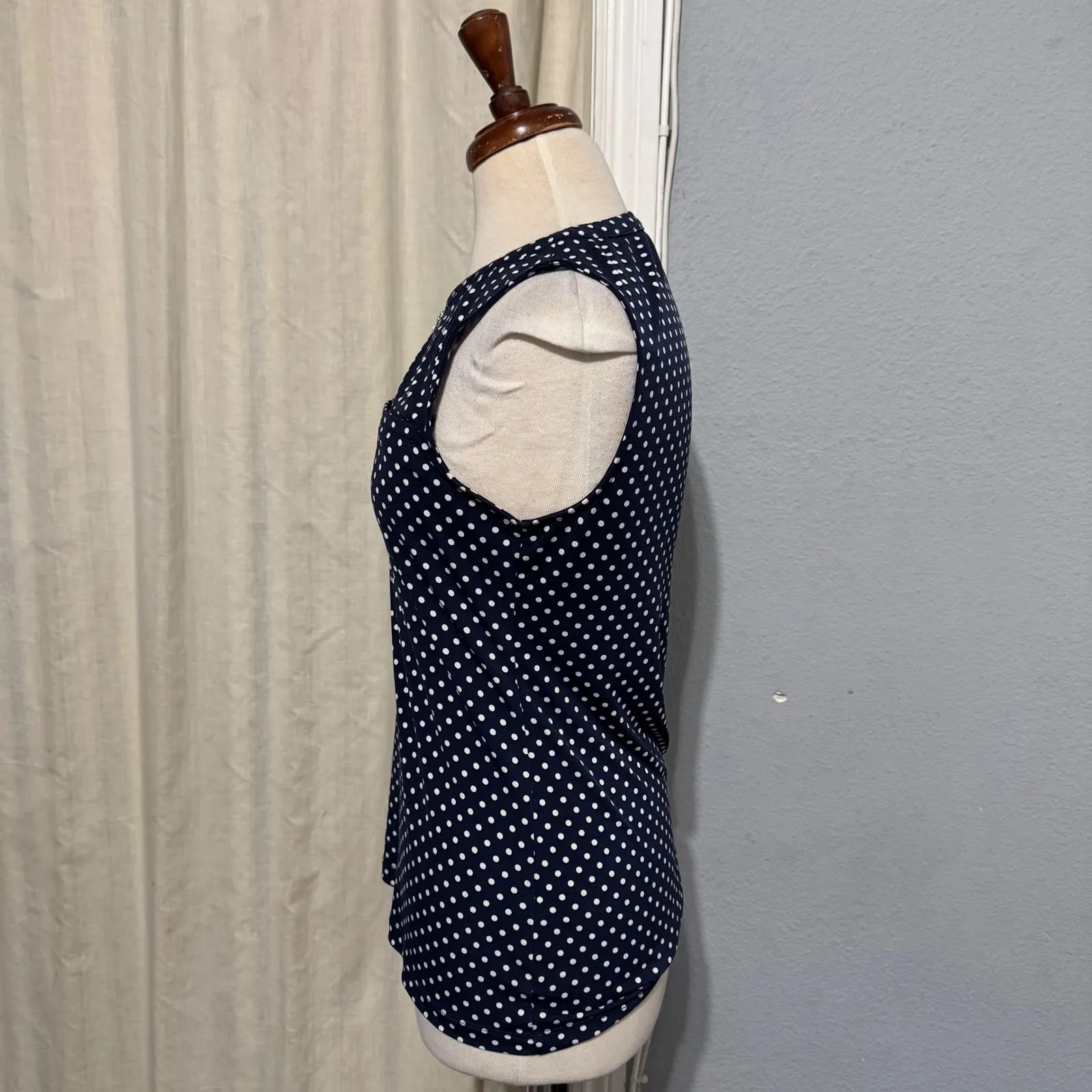 7th Avenue Design Studio New York Co Navy Polka Dot Sleeveless Zip Neck Top XS Blue - Image 3