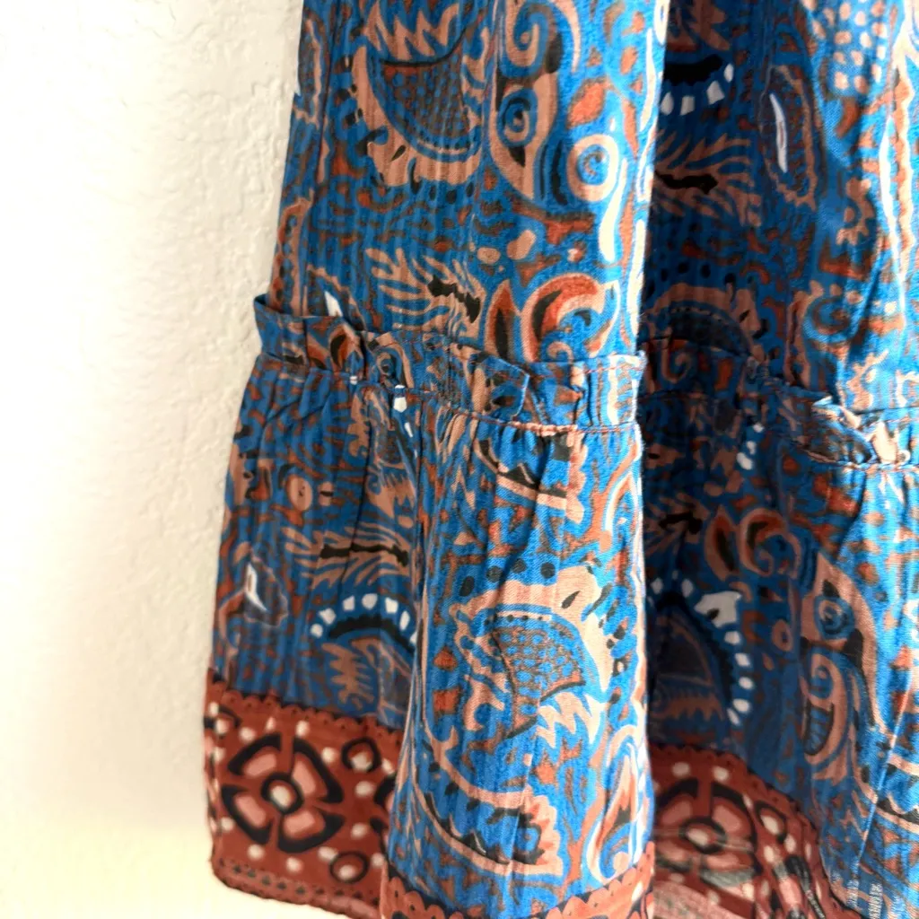 Cleobella Womens Shirt Daya Top Blue Brown Sleeveless Tiered Cotton Size XS - Image 7