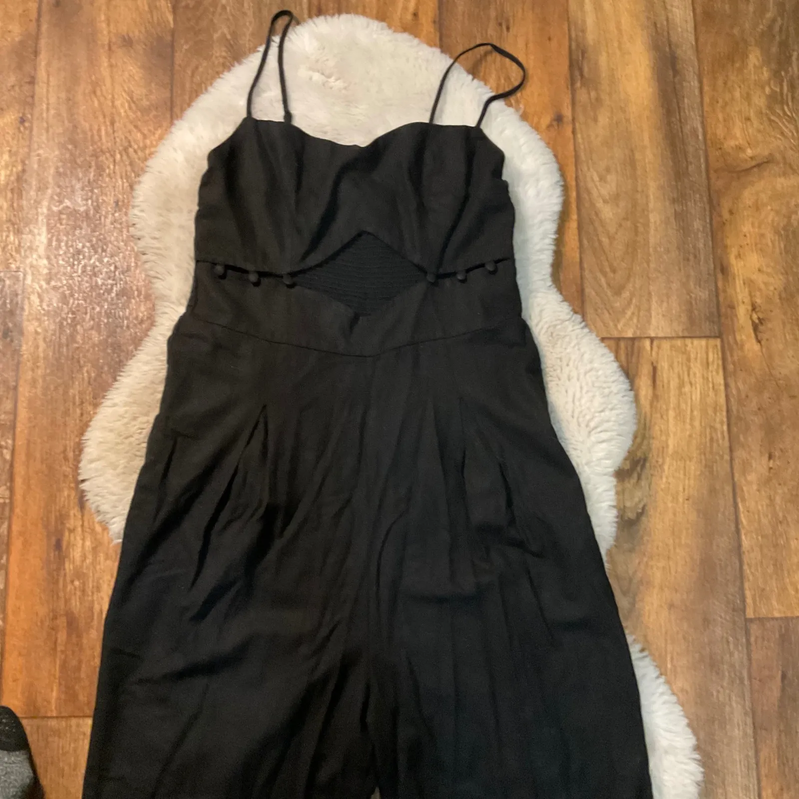 Farm Rio Jumpsuit Women's GG XL Black Cutout Spaghetti Strap Darted Linen‎ - Image 11