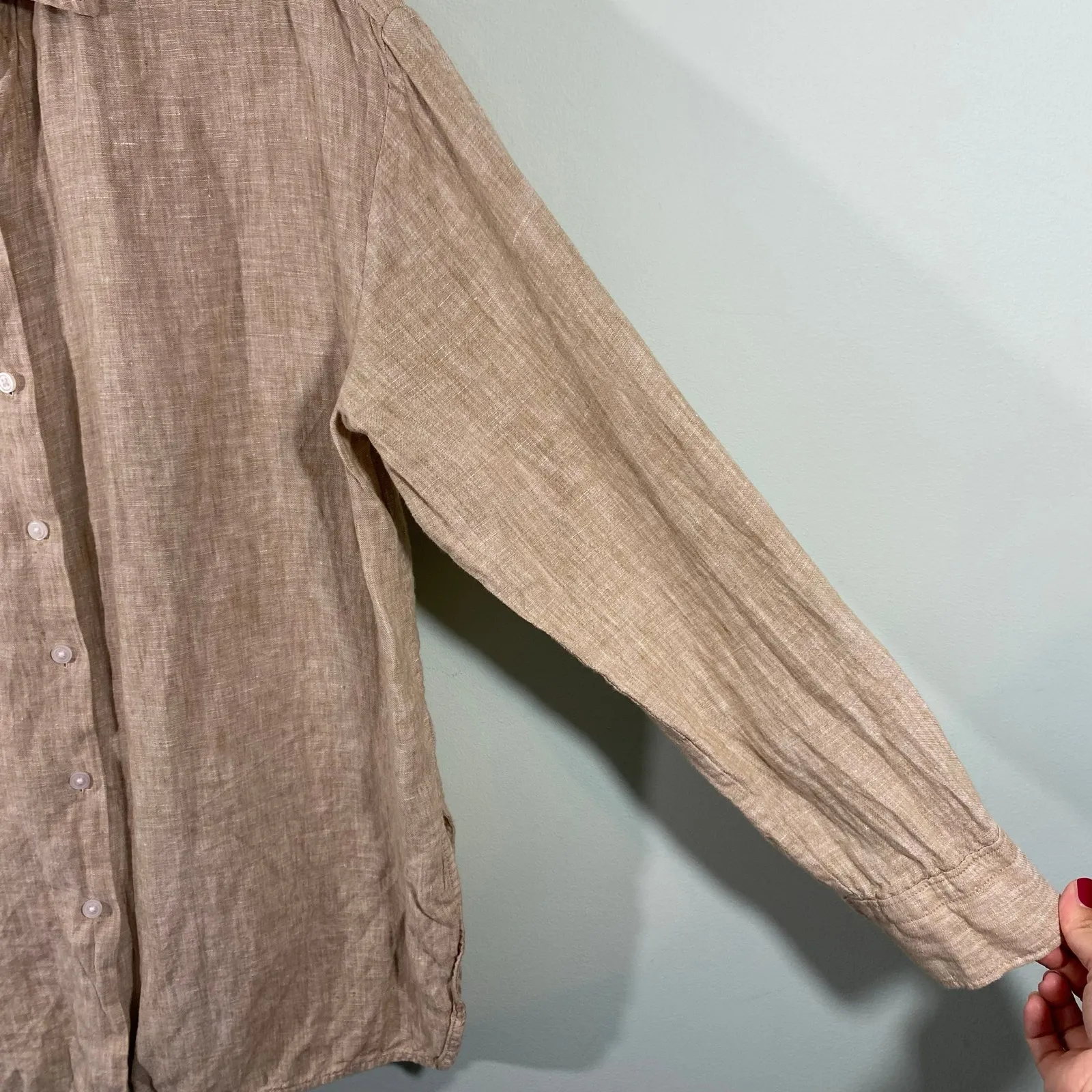 Everlane Women Tan 100% European Flax Linen Boyfriend Button Up Shirt Size M - Image 6