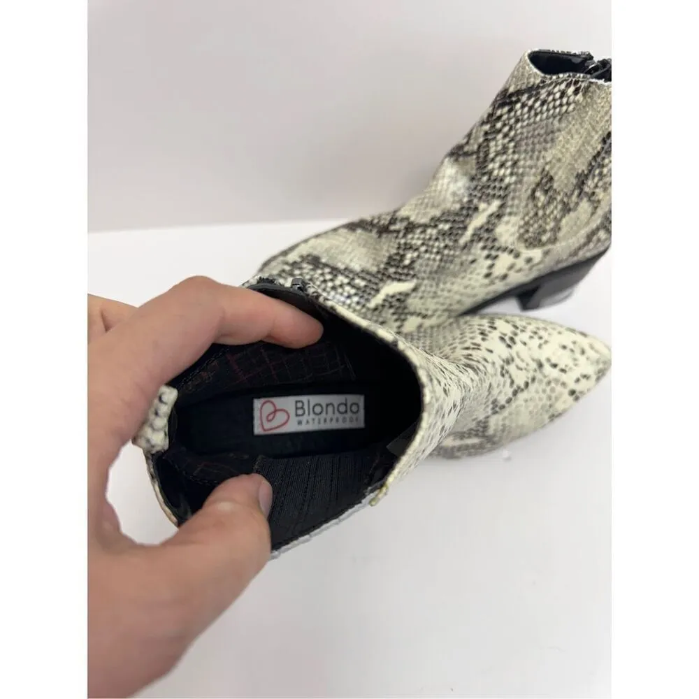 Blondo Ankle Booties Size 7 Snakeskin Embossed Leather Waterproof Block Heel NEW - Image 7