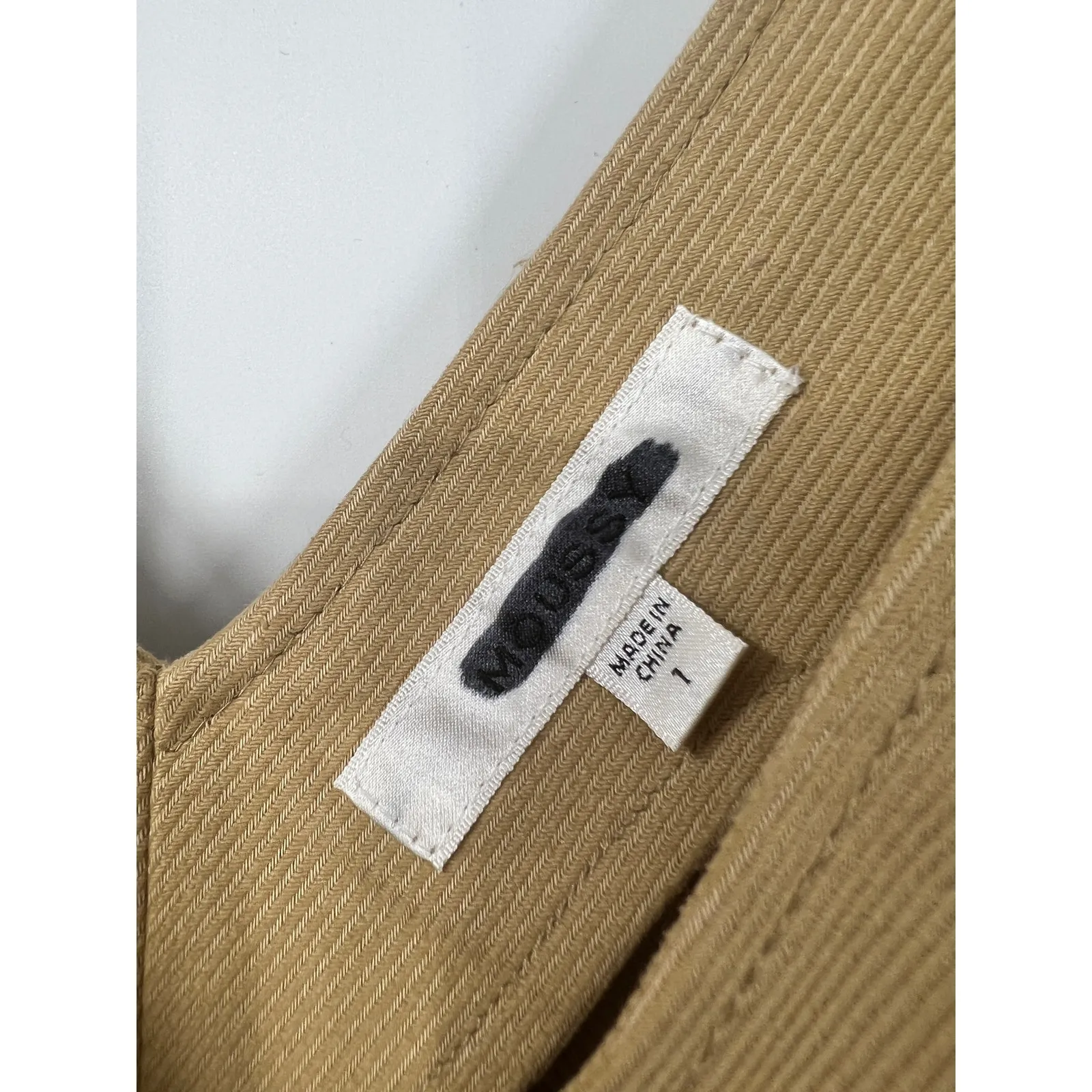 MOUSSY Women's V Neck Belted Waist‎ Denim Dress Sleeveless Solid Khaki Size S 1 Tan - Image 2