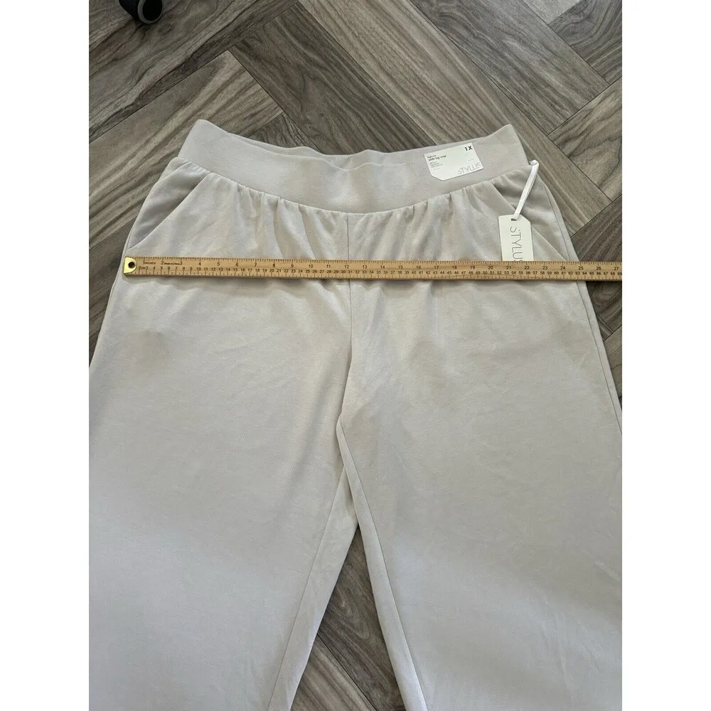 Stylus High Rise Wide Leg Crop Soft Touch Side Pockets Wide Waistband Size 1X Gray - Image 2