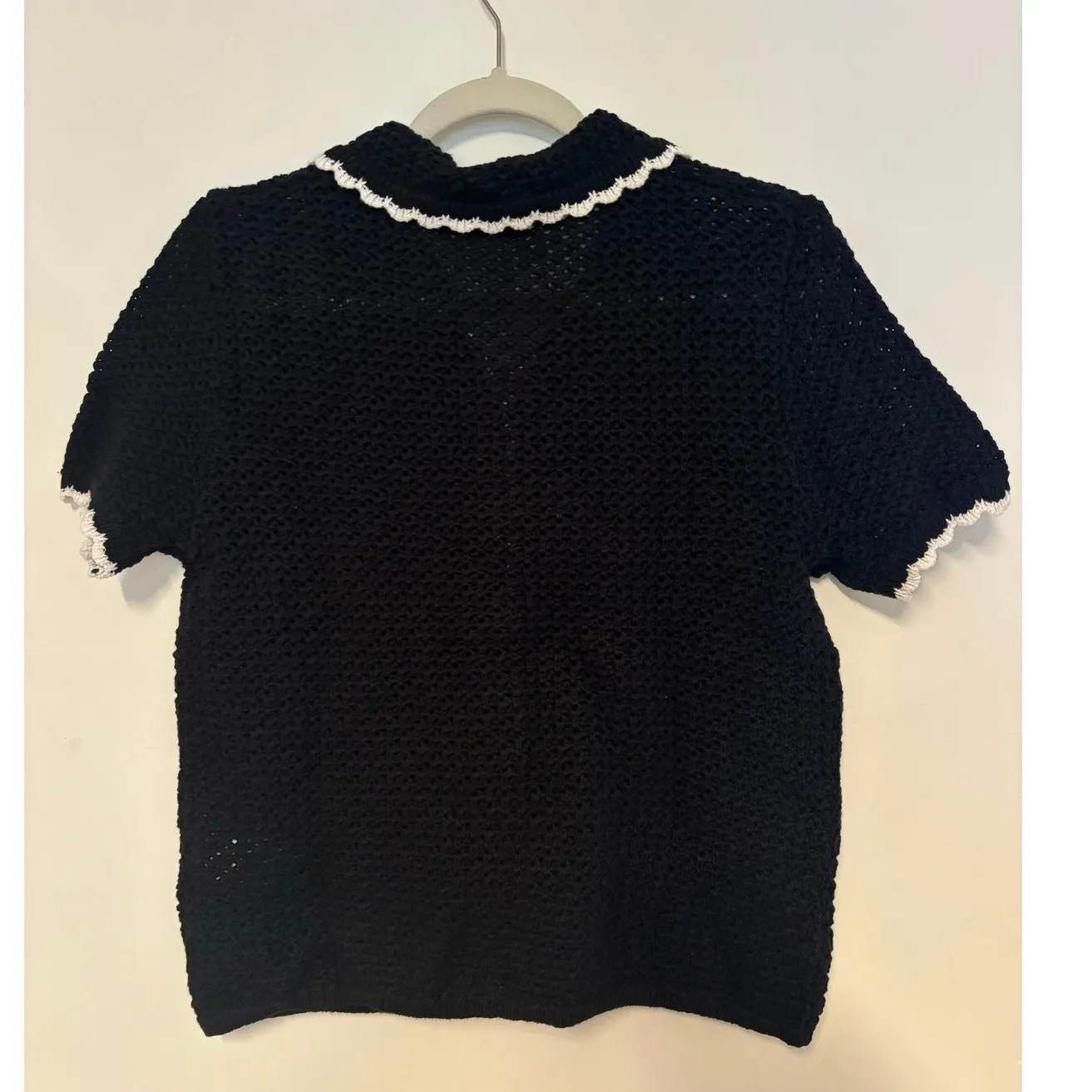 NWT J.Crew Short Sleeve Crochet Lady Cardigan Sweater Black Size Small - Image 6