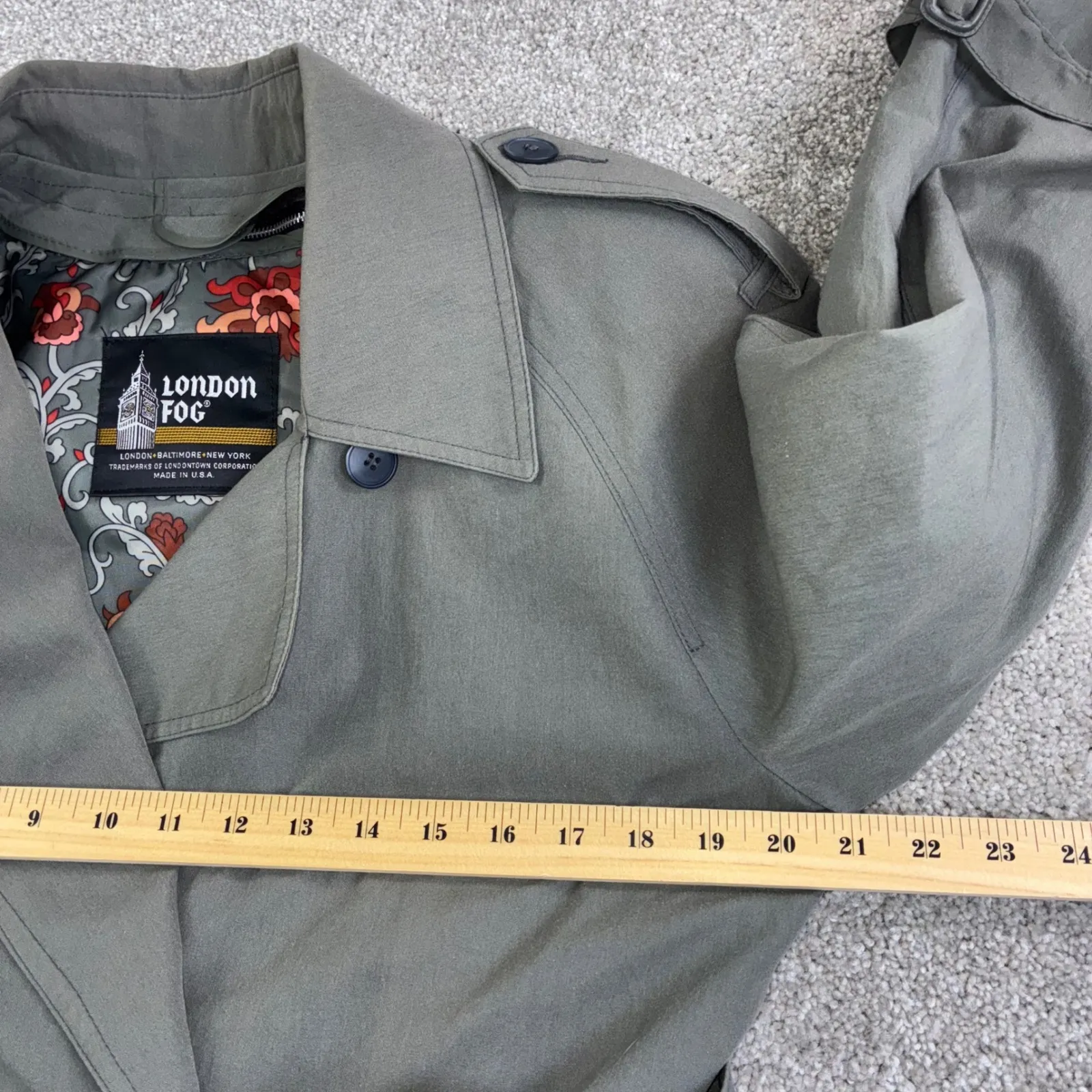 London Fog Womens 6 Trench Coat Classic Double Breasted Belted Green USA Vintage - Image 11