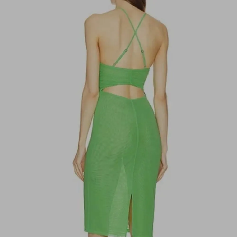 Michael Costello x REVOLVE Mesh Cut Out Knee Length Dress in Kelly Green - Image 11