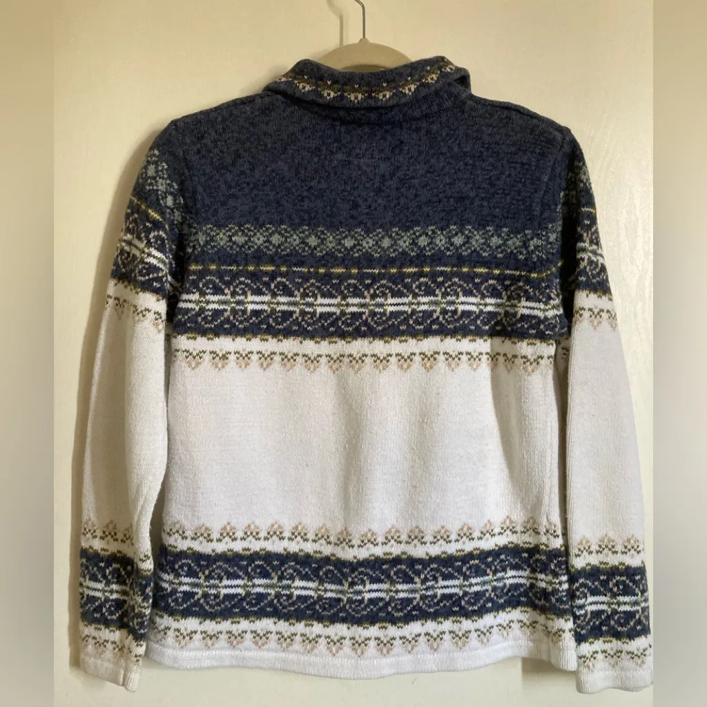 Tiara International Blue Fair Isle Nordic Ramie Blend Zip Up Cardigan Sweater - Image 4