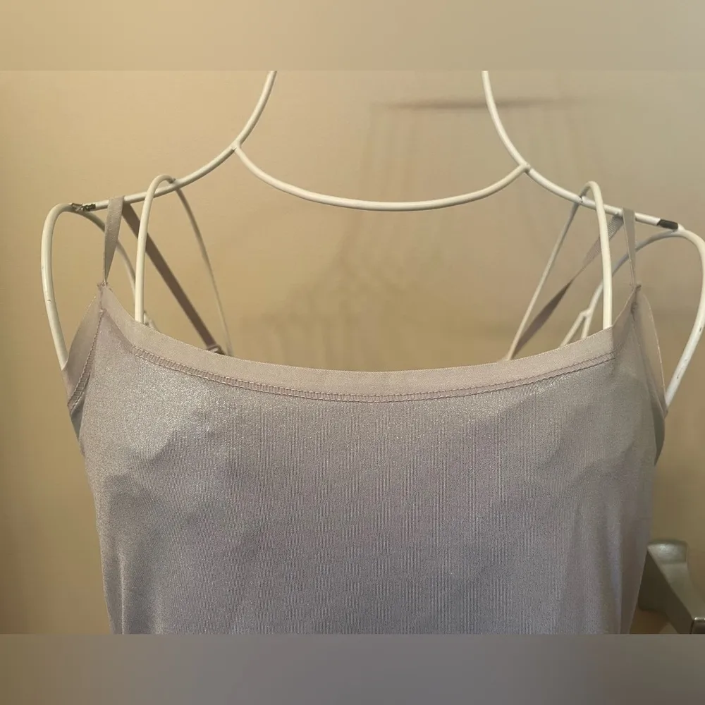 Ann Taylor, LOFT Silver Metallic Spaghetti Strap Bodycon Tank Top - Image 2