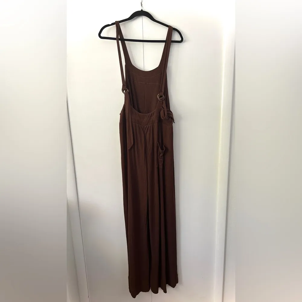 Free People Beach Wide Leg Overalls With Waist Tie Chocolate Brown NWT - Image 9