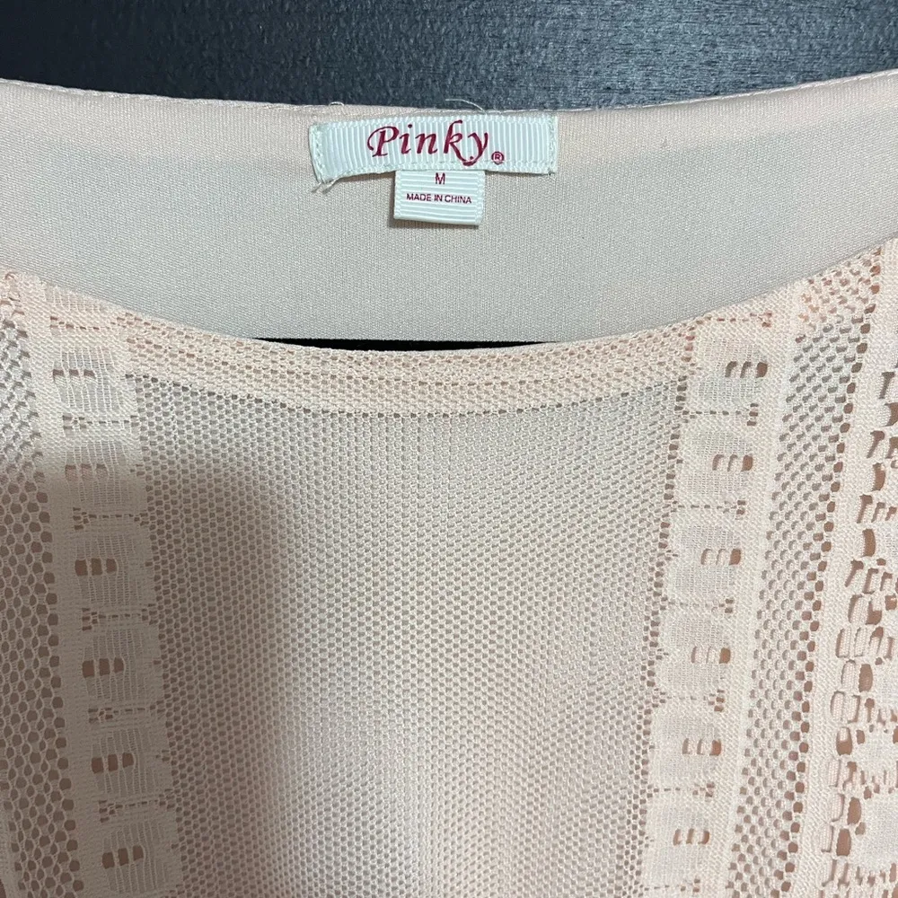 PINKY Boat Neck Lace Short Sleeve Ruched Mini Dress Women’s Sz M NWOT Size M - Image 3