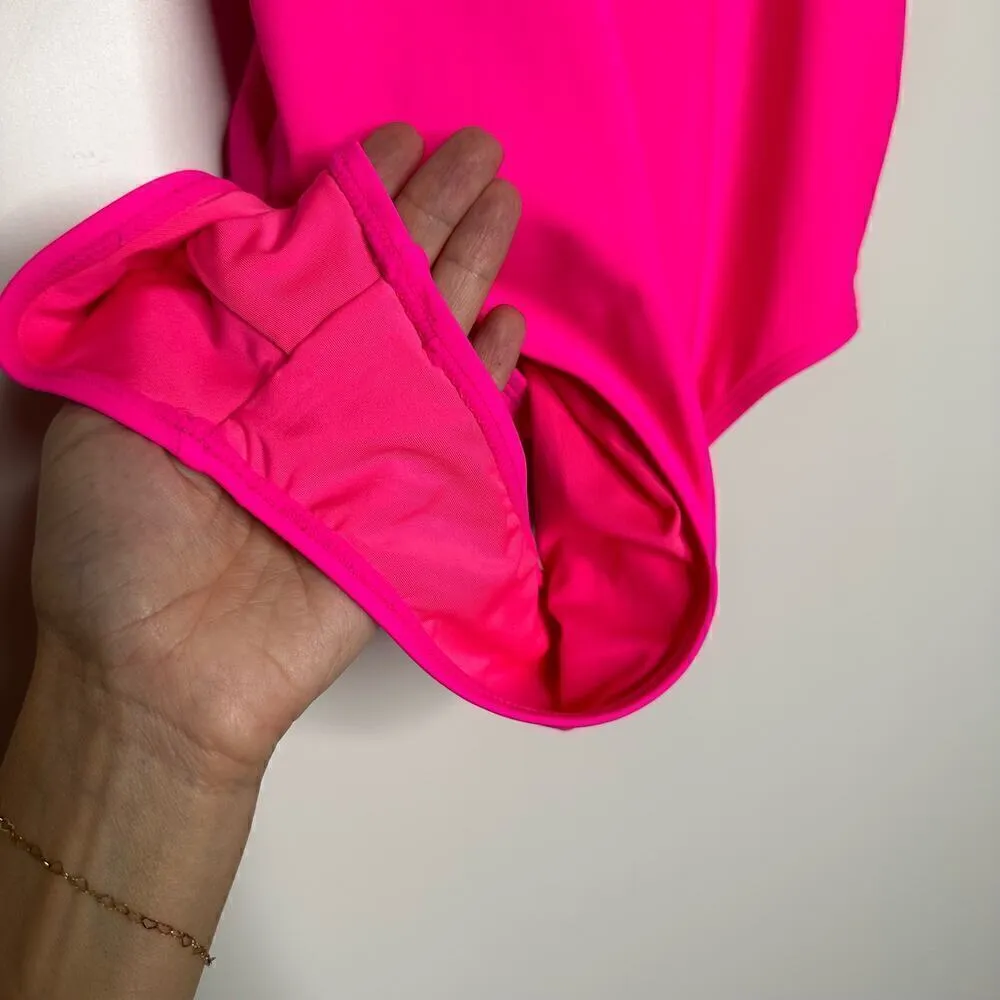 NEW Good American Always Sunny One Piece Swimsuit Neon Pink Size Large - Image 4