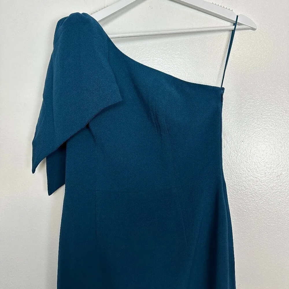 DRESS THE POPULATION Tiffany One-Shoulder Midi Dress in Peacock Blue Size Medium - Image 7