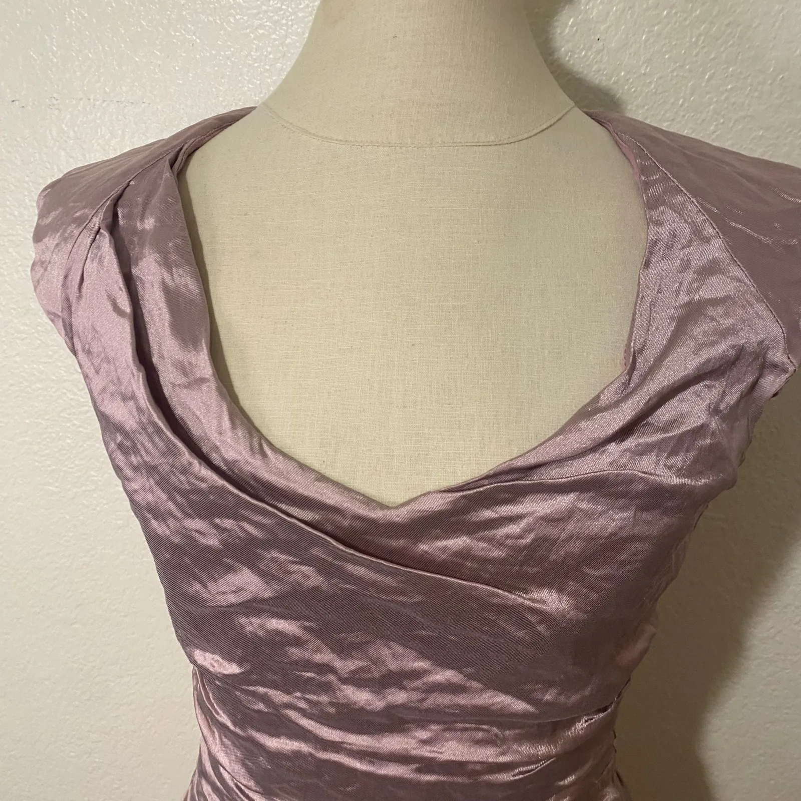 Vintage NICOLE MILLER V Neck Purple Metallic Crinkle Mini Party Dress Size 6 - Image 4