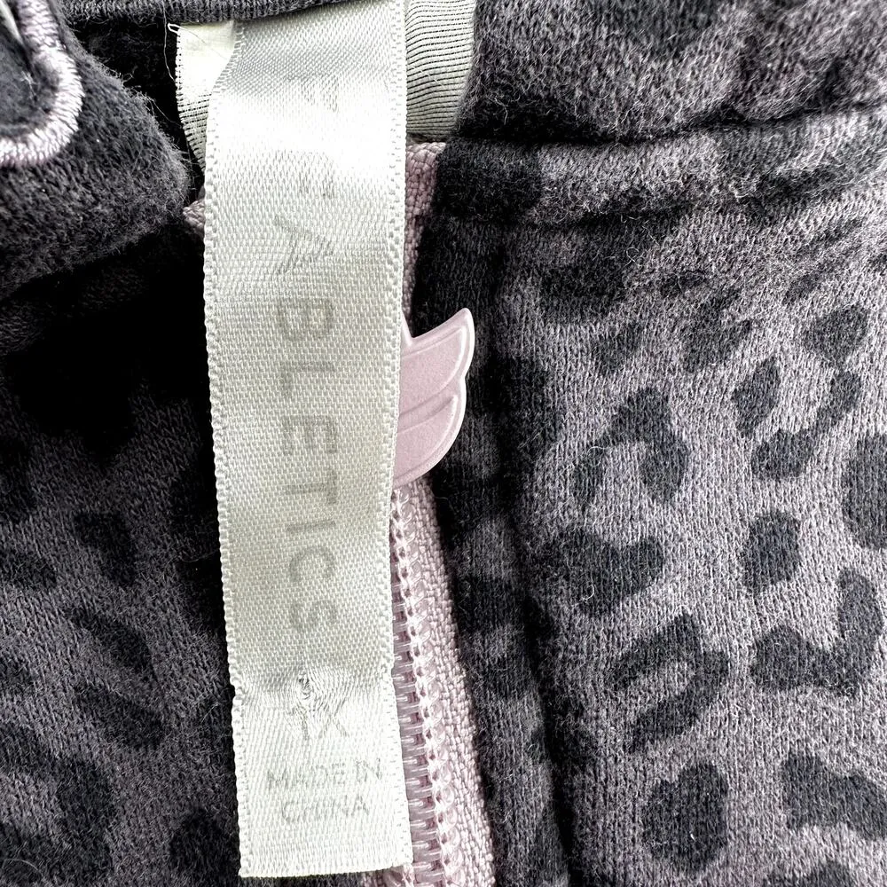 Fabletics Forever Fleece Hooded Onesie Zip Up Pockets Pewter Leopard Orchid 1X - Image 4