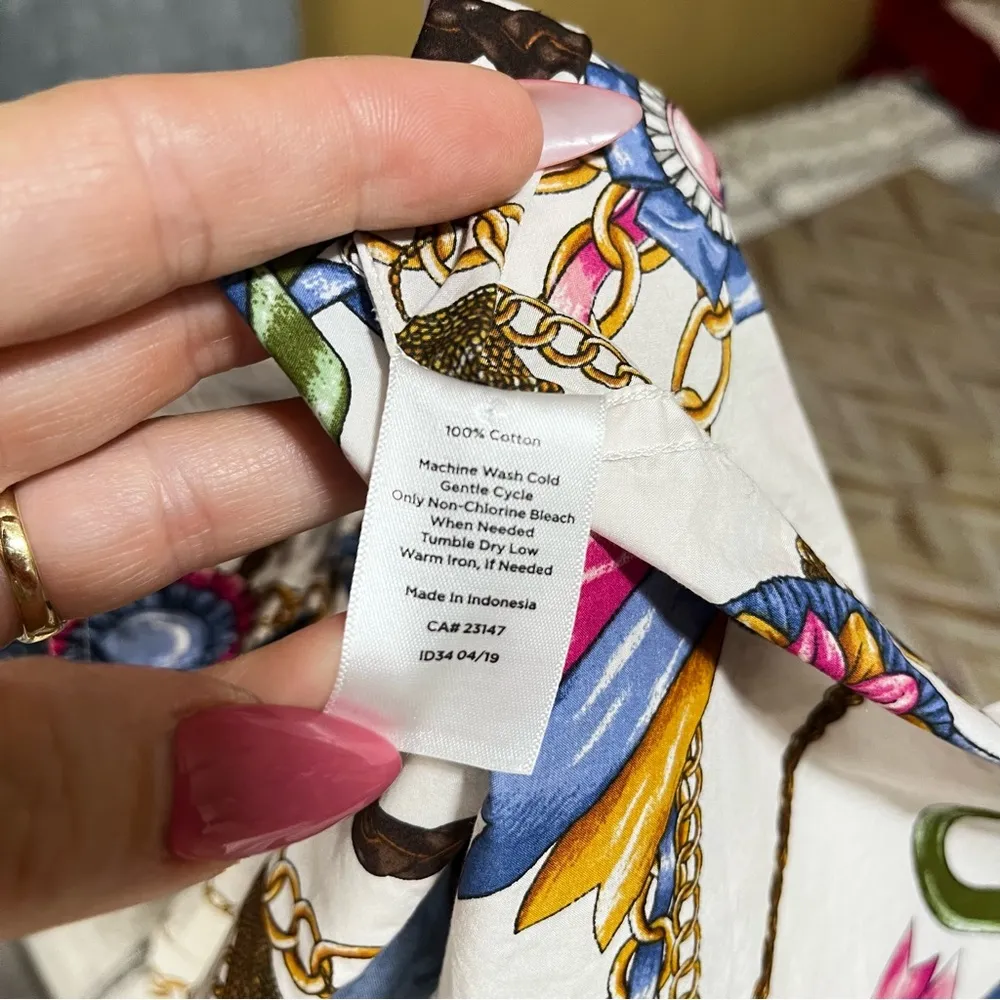 Talbots‎ Long Sleeve Button Front Links & Ribbons Equestrian Cotton Shirt XS - Image 4