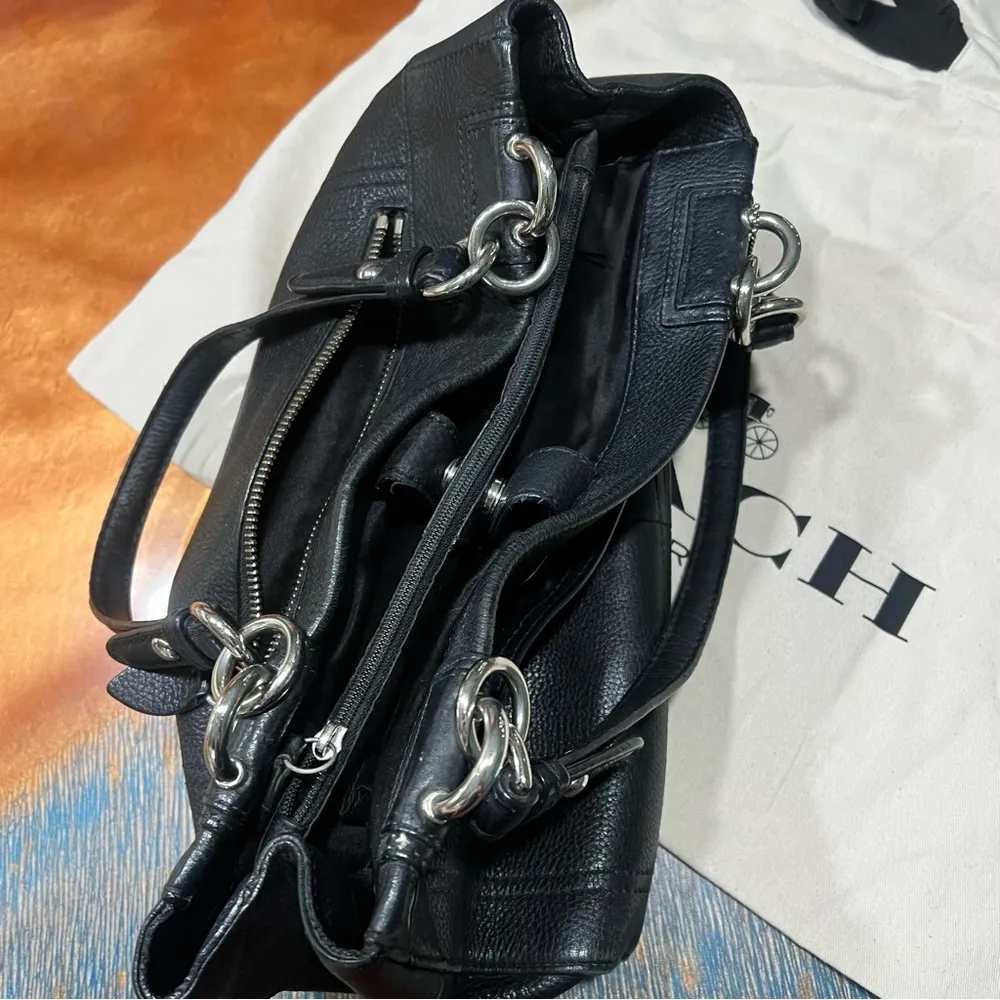 Coach Penelope Carryall Black Pebbled Leather Shoulder Bag silver Turnlock - Image 6