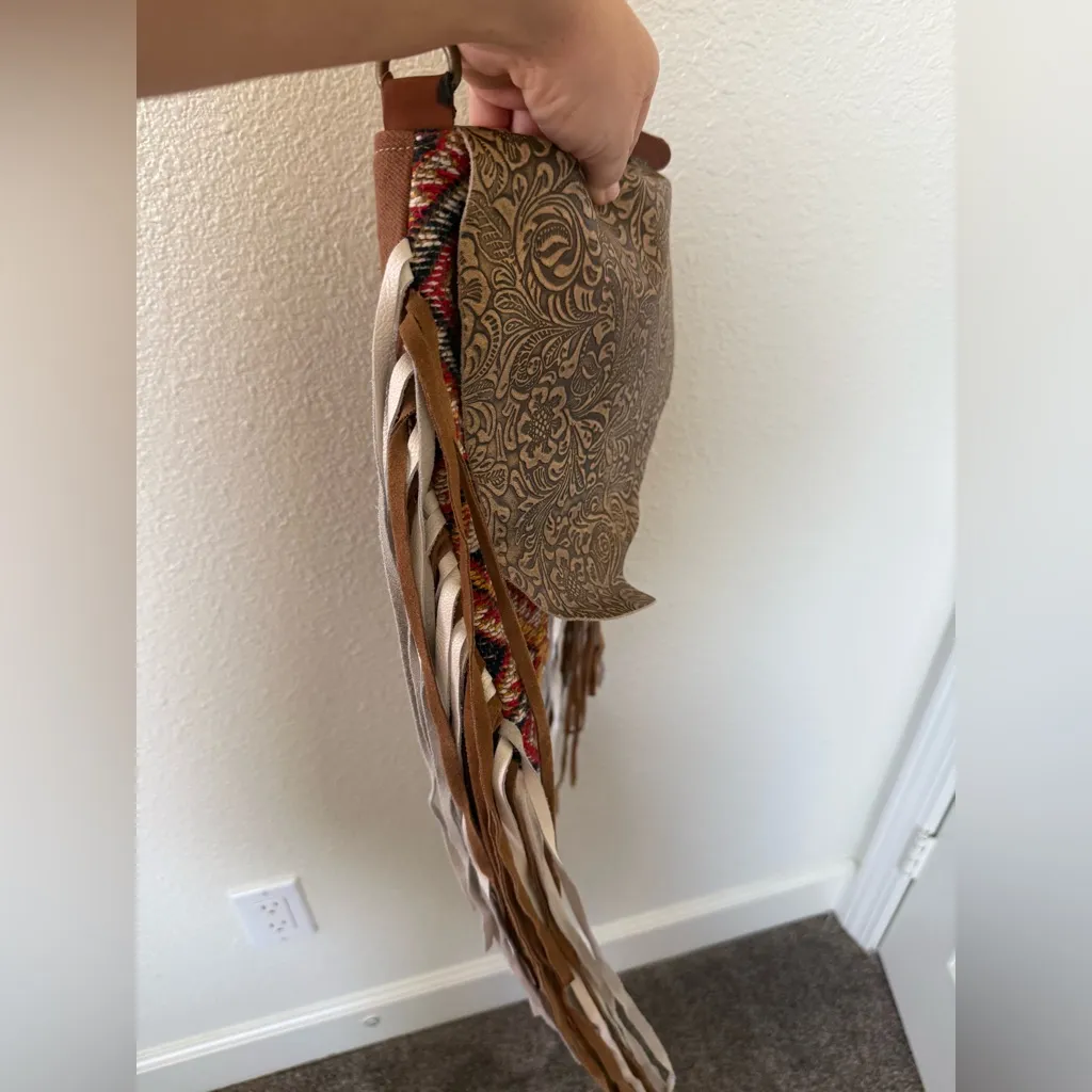 Myra Taupe Shaped Concealed Crossbody Bag Tan - Image 6