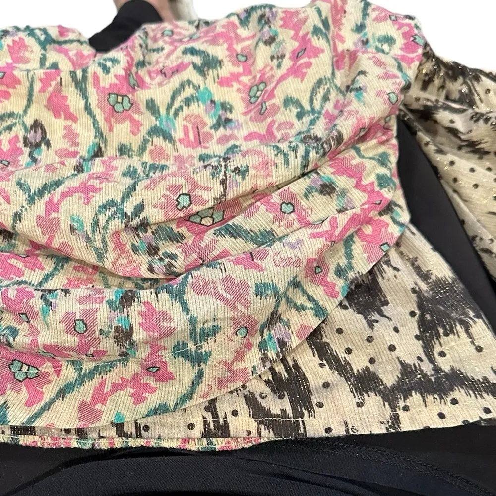 MARIA CHER VILLAFRANCA LIA ONE SHOULDER METALLIC THREAD SMOCKED COTTON TOP M Pink Size M - Image 6