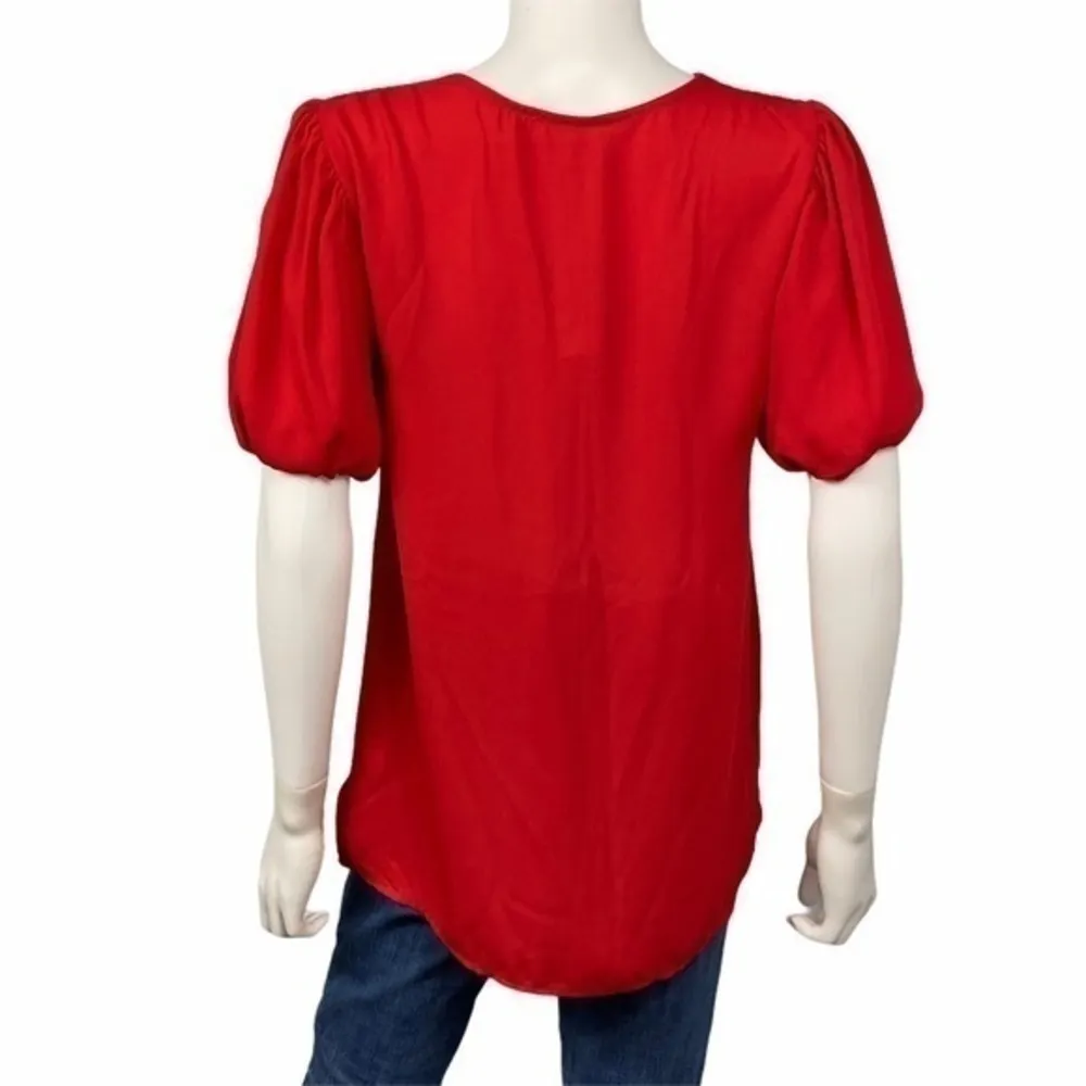 Emory Park NEW Red Puff Sleeve V Neck Blouse Short Sleeve Top Size M - Image 4