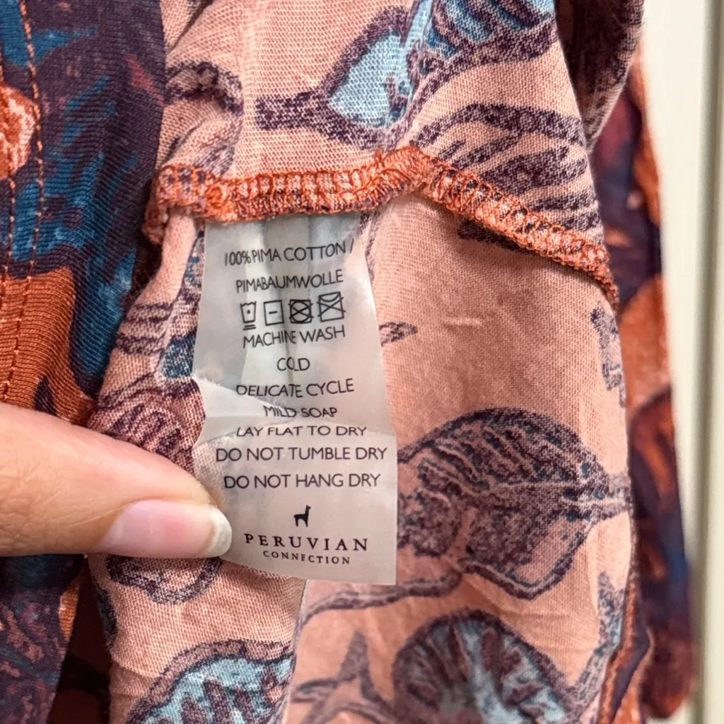 💙 Peruvian Connection Pima Cotton 3/4 Sleeve Batik Floral Tee - Image 5