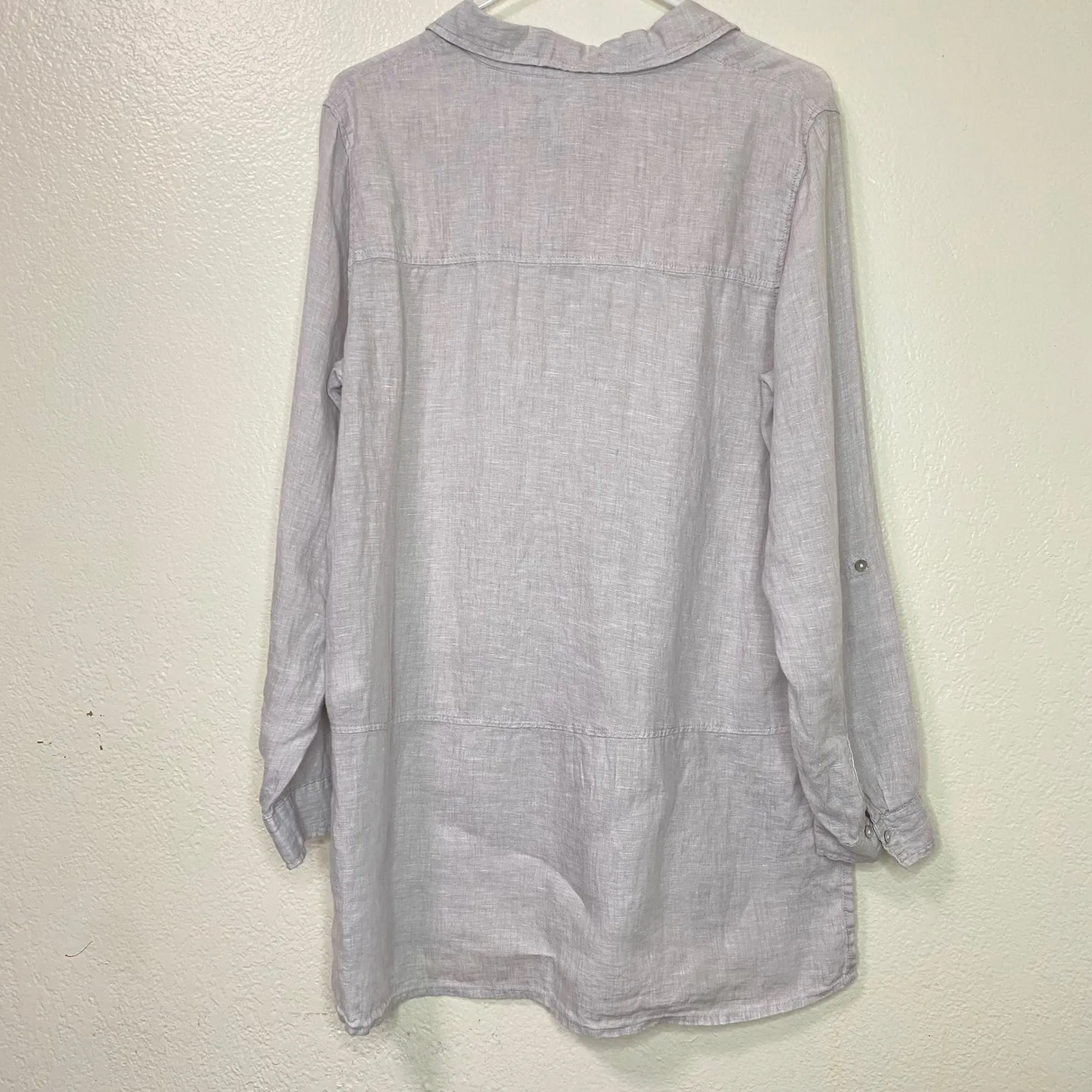 TAHARI 100% Linen Button Front Long Sleeve Tunic Shirt Womens Size L Lagenlook - Image 4