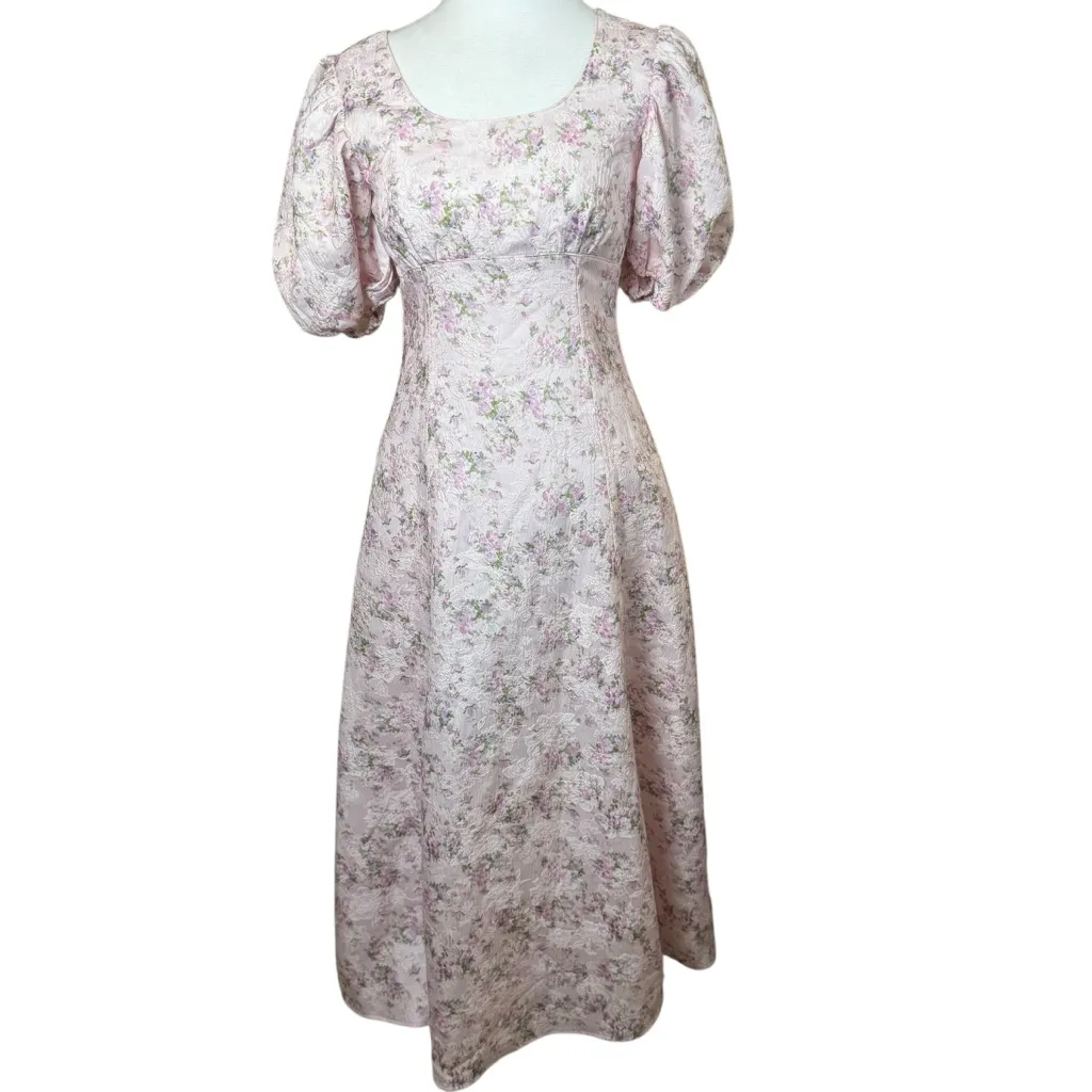 Hyacinth House Pink Jacquard Empire Ella Maxi Dress Floral Tuckernuck Wedding XS - Image 6
