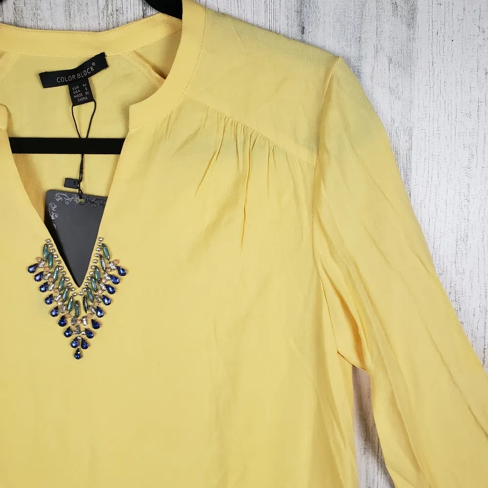 NWT Color Block Yellow Embellished Long Sleeve Mini Dress Women's Size Small - Image 4