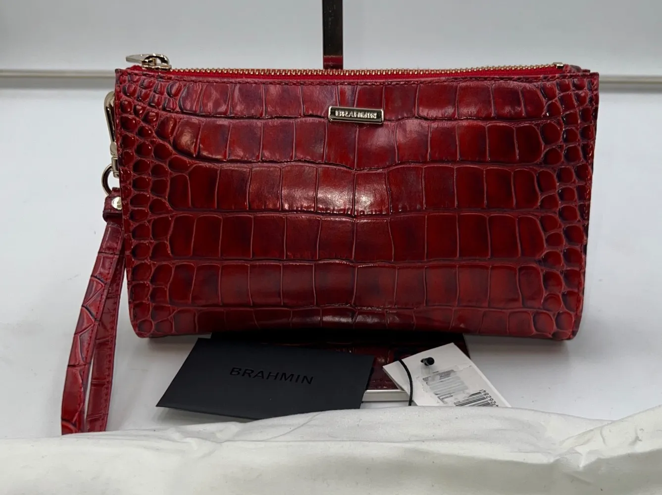 Brahmin Crimson Red Croc Embossed Leather Wristlet Clutch Pouch Bag - Image 1