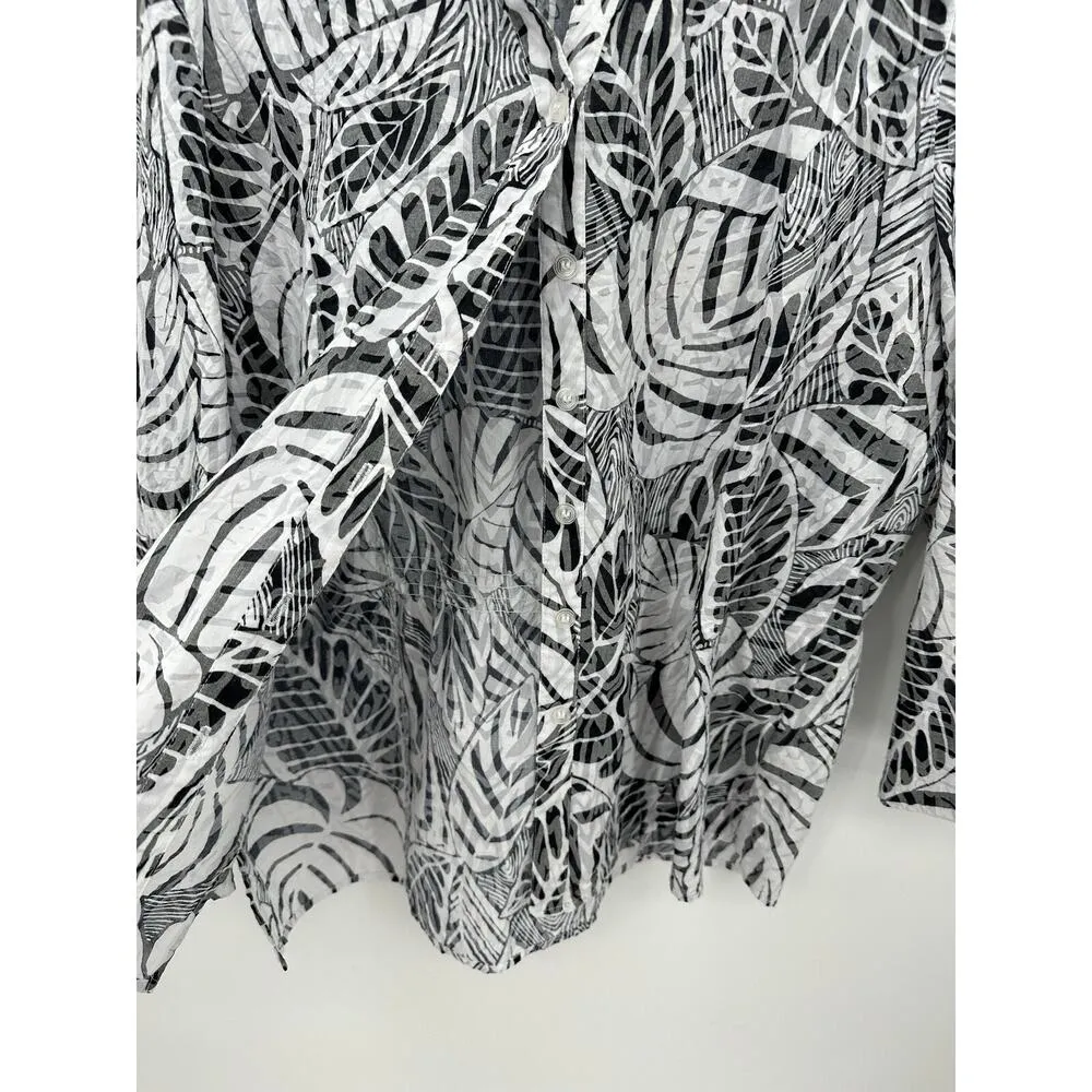 Draper's & Damon's Black White Tropical Print Button Down Blouse Women's 1X - Image 3