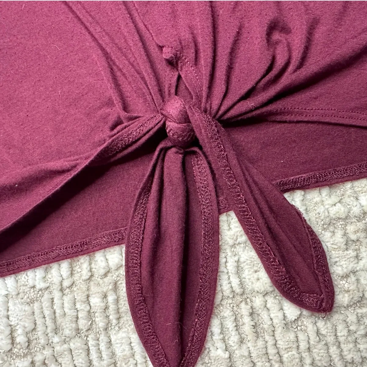 Amour Vert Maroon Front Tie Light Weight Long Sleeve Tee - Image 4