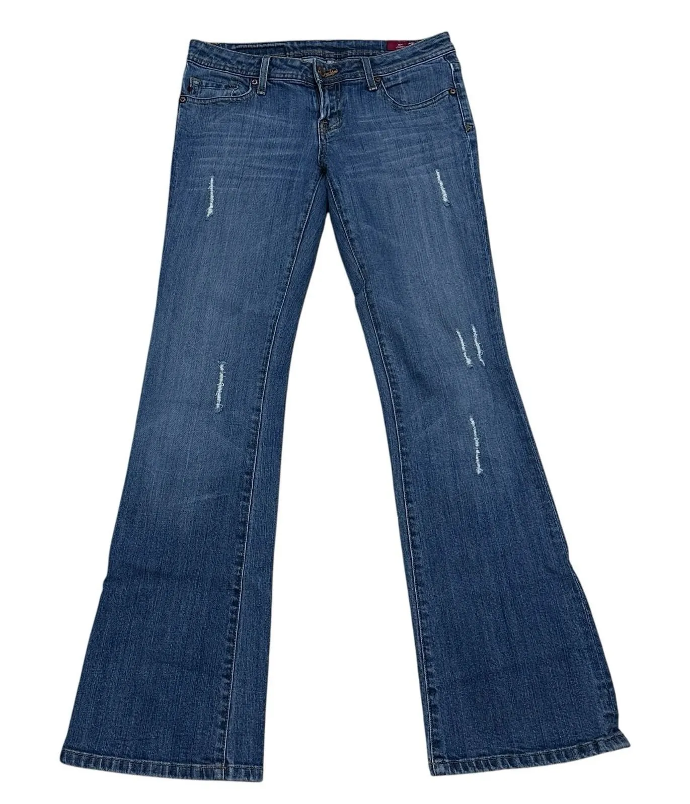 Seven7 Jeans Womens 29 Flare Low Rise Medium Wash Denim Stretch Whisker 30x32 - Image 1