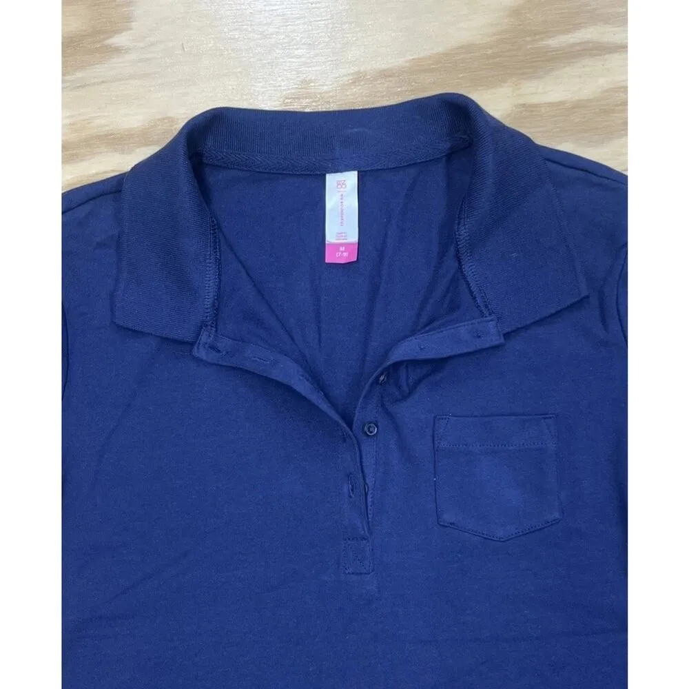 No Boundaries Y2K Polo Shirt Womens M Blue Babydoll Tee Preppy Uniform 90s - Image 5