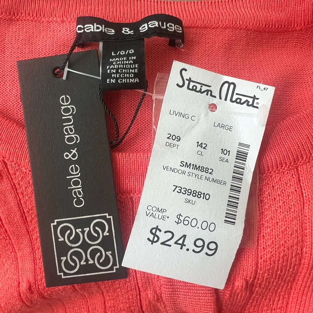 Cable & Gauge Vibrant Coral Knit‎ Sweater - Image 7