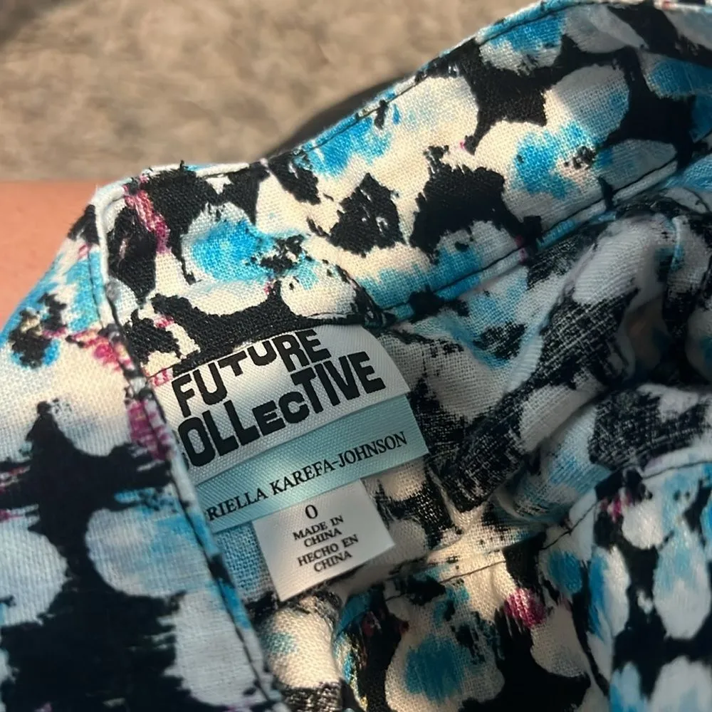 Future Collective Wrap Cargo‎ Skirt Womens Size 0 Linen Blue Ditsy Floral NEW - Image 9