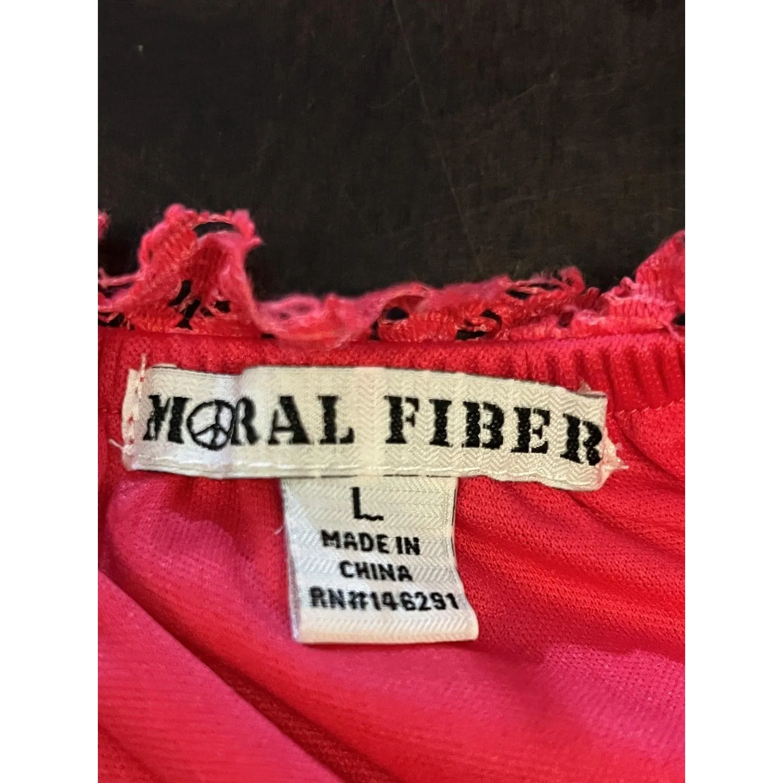 Moral Fiber Blouse Womens Large Pink Coral Lace Crochet Short Sleeve Boho Top - Image 5