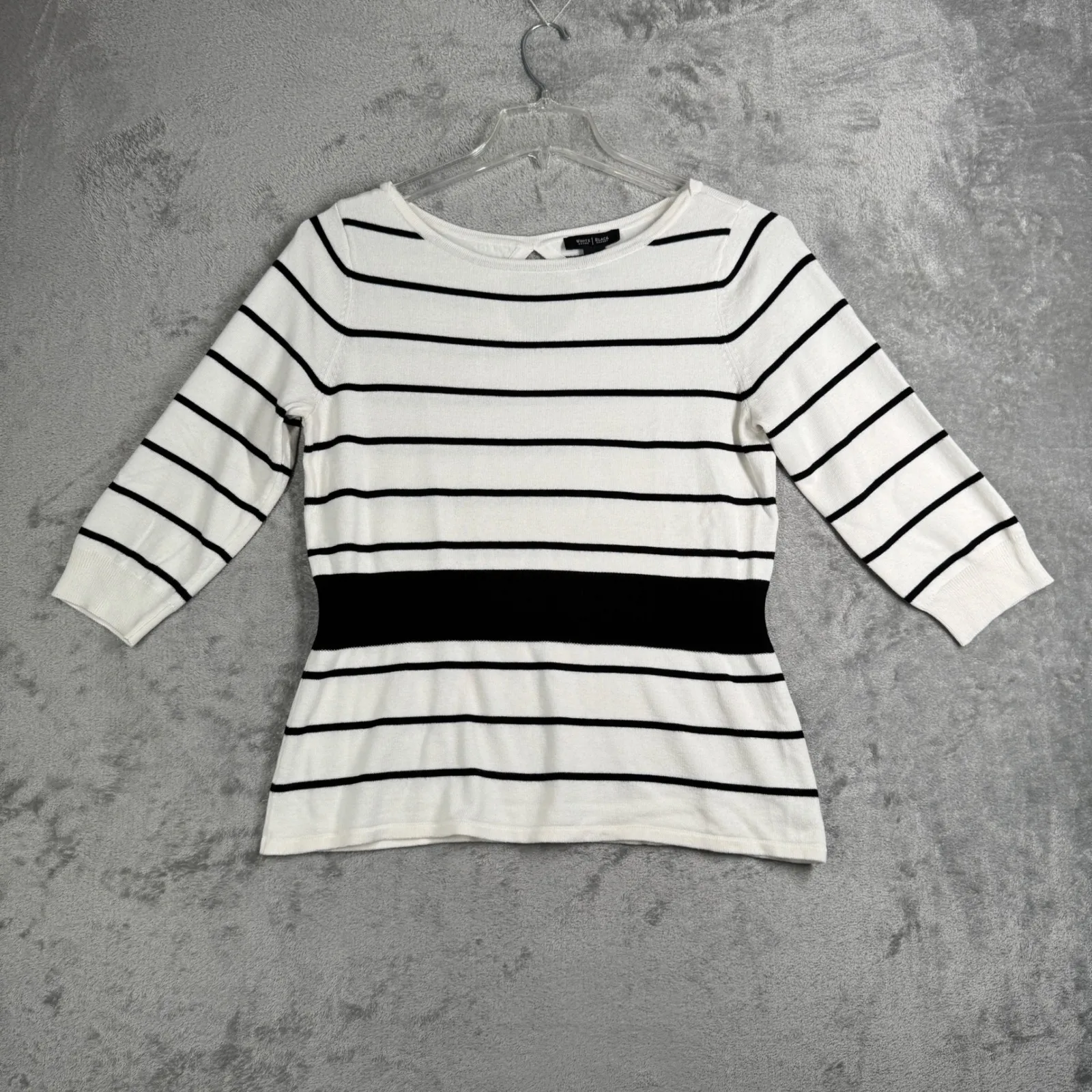 White House Black Market Sweater‎ Womens L Striped Knit Pullover 3/4 Sleeve Top - Image 2